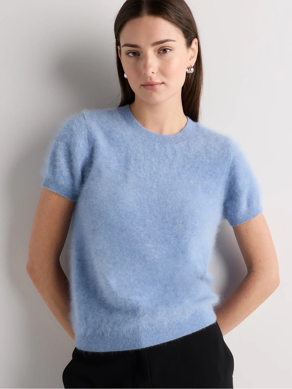 NWOT Quince Brushed Cashmere Tee in Faded Denim XL